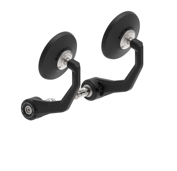 Evotech Bar End Mirrors (Retro) are replacement motorcycle handlebar end mirrors in Evotech Performance’s classic round shape. Bearing a stainless steel installation design, the pivot adjustable mirrors have powder-coated black aluminium stems with EP logos.