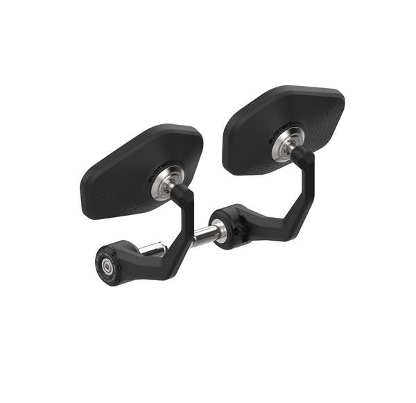 Evotech Bar End Sport Mirrors have an ergonomic shape and x2 magnification mirror glass for a clear view of the road behind. The EP bar end mirrors have model-specific fitting for a secure hold to the motorcycle bar ends.