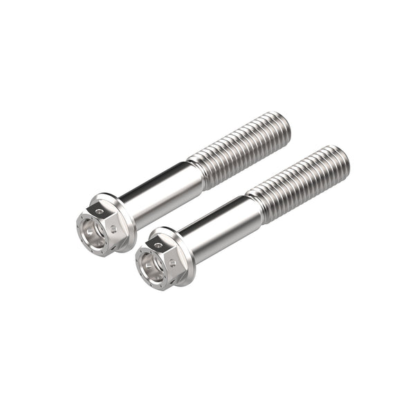 Each bolt from the Evotech Front Caliper Bolt Set (Race) is produced from 316 marine grade stainless steel with accurate length, thread and pitch to ensure a secure fastening to the motorcycle. Evotech Performance’s Race Caliper bolt has a 12 mm hexagon head and incudes pre-drilled holes for race required lockwire.