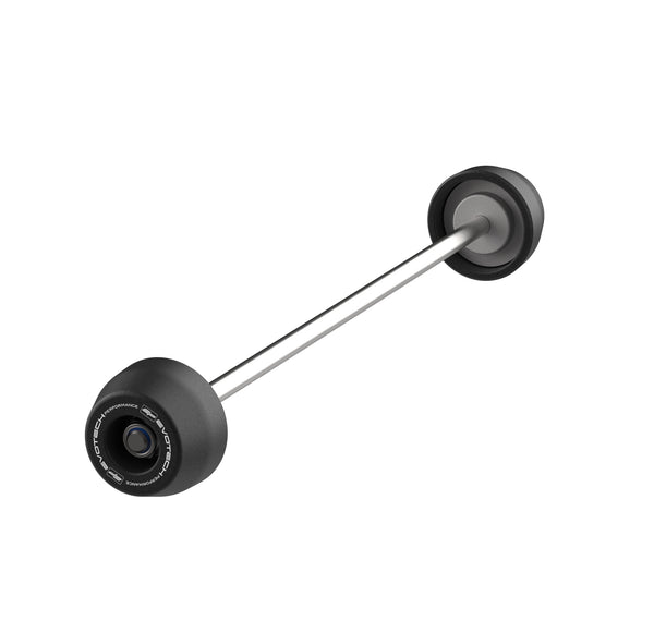 Designed to protect either side of the motorcycle's front wheel, the Evotech Front Spindle Bobbins are held using a rolled-thread stainless steel rod. The EP spindle bobbins are constructed from black nylon, with a hidden aluminium inner core, and accurately fit to the motorcycle's wheel thanks to Evotech Performance's precision shaped aluminium spacers.