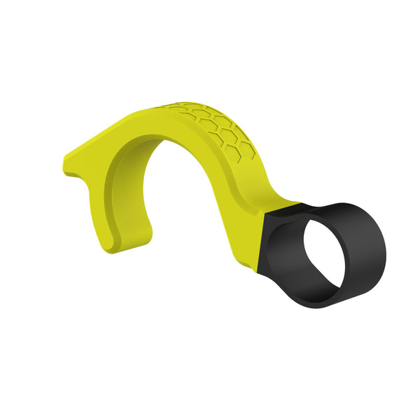 The Evotech Front Brake Safety Lock is produced in vibrant yellow for easy identification. The contrasting black loop fits over the motorcycle lever to lock the brake in place for maintenance or safer transport.