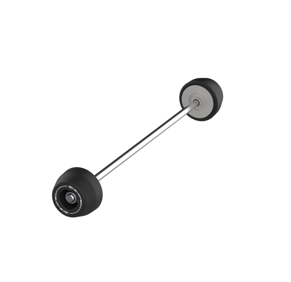 Evotech Front Spindle Bobbins are installed through the motorcycle's front wheel using a rolled-thread stainless steel rod. The nylon bobbins are reinforced with aluminium spacers which are precision shaped for an accurate fit to the front wheel.