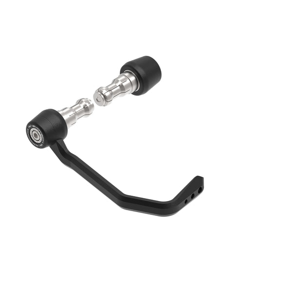 The Evotech Race Bar End Weights are manufactured from stainless steel and have a matt, black powder-coating. For the right hand weight, an aluminium lever guard has been integrated. These Evotech Performance handlebar weights are installed into the motorcycle using a collet mounting system.