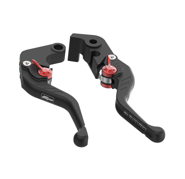 Both levers from Evotech Evo Short Clutch and Brake Lever Set are supplied in the set. The quality Evotech Performance motorcycle parts are machined from billet aluminium and given a black anodised finish and EP logos.
