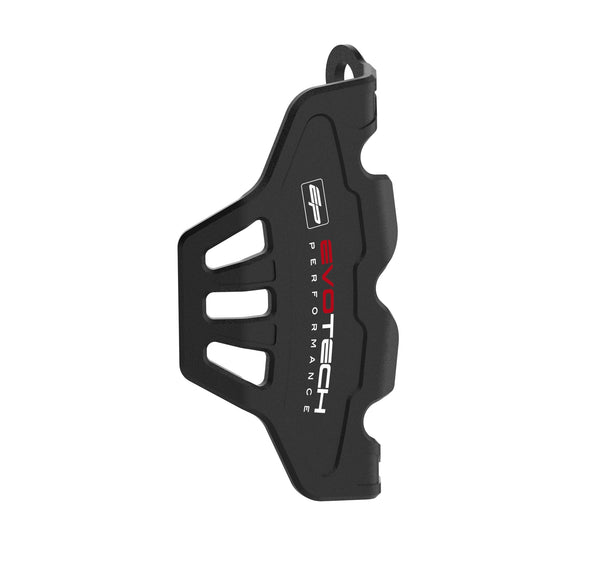 The Evotech Front Caliper Guard is a single ergonomically shaped brake caliper protector offering crash protection to the front single disc brake. The motorcycle part is CNC-machined from aluminium with Evotech Performance’s matt, black, durable powder-coating and coloured EP logos.