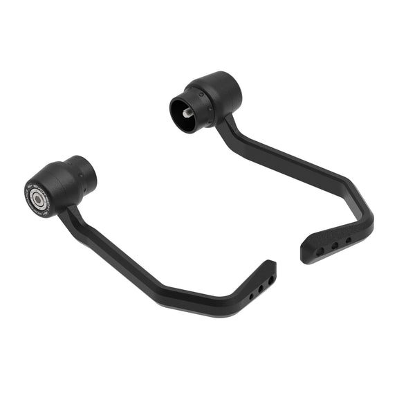 A black brake and clutch lever protector kit for a Triumph motorcycle, with model-specific fitting and Evotech Performance logos.