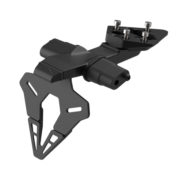 The Evotech Tail Tidy is precision shaped to accurately fit to the motorcycle's fender attachment points. With a bright LED licence display light and insertion points for OEM indicators, the aluminium motorcycle part has a sectional licence display to cater for a range of sizes.