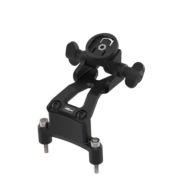 Evotech Sat Nav Mount for the Triumph Speed Triple mounts to the petrol tank mounting bolts with the supplied stainless steel bolts. The angled motorcycle sat nav accessory is made from black powder-coated aluminium and features a Beeline Moto 2 interface.