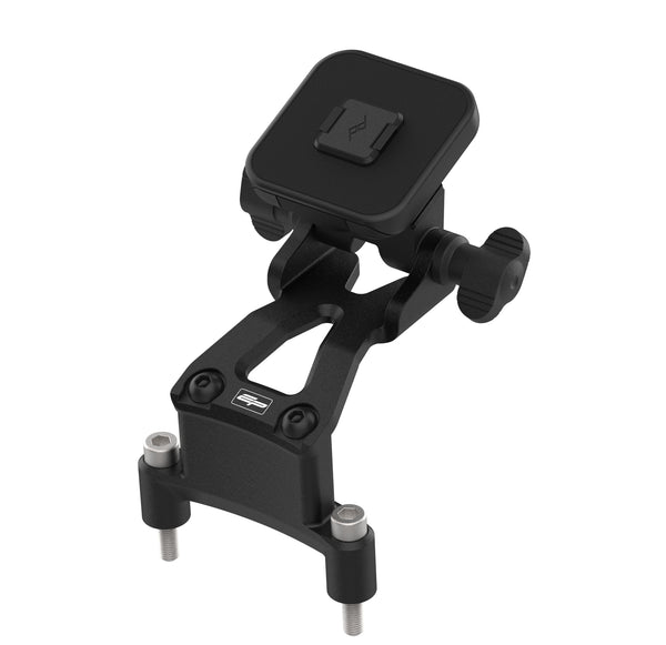 The Evotech Sat Nav Mount for the Triumph Speed Triple mounts to the petrol tank mounting bolts with the supplied stainless steel bolts. The angled motorcycle sat nav accessory is made from black powder-coated aluminium and features a Quad Lock  interface.