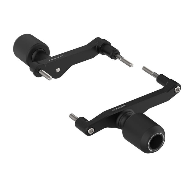 Evotech Crash Protection for the Triumph Tiger Sport 800 has left and right bespoke aluminium brackets with attached Evotech crash bungs. Powder-coated with a durable black finish, the Evotech motorcycle part is supplied with  all required stainless steel fasteners.