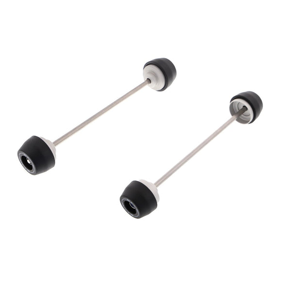 EP Spindle Bobbins Kit for the Kawasaki Ninja ZX-10R includes front fork crash protection and rear swingarm protection. Stainless steel spindle rods precisely fit the signature Evotech Performance nylon bobbins to either end of the motorcycle’s wheels.