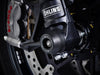 An EP Spindle Bobbin in place, protecting the front forks and brake calipers of the Ducati Hypermotard 1100.