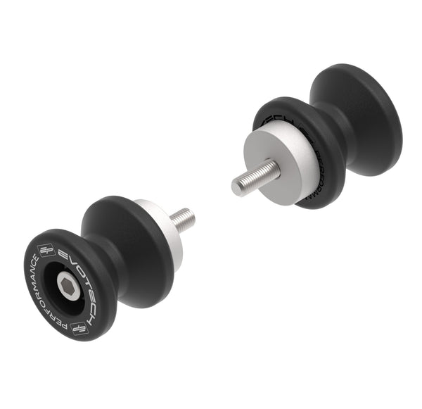 The EP Paddock Stand Bobbins kit for the Yamaha XSR900 includes two injection-moulded nylon bobbins, each with a press fit stainless steel inner bush, an aluminium spacer and stainless steel mounting bolt.