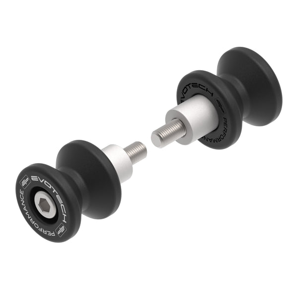 EP Paddock Stand Bobbins for the Ducati Multistrada 950, an hourglass shaped injection moulded nylon bobbin with aluminium spacer and stainless steel bolt.