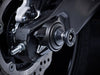 An EP Paddock Stand Bobbin seamlessly fitted the rear wheel spindle of the Yamaha FZ-07.