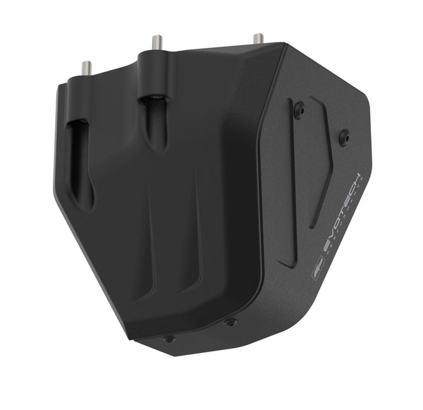 The black Evotech Sump Guard for the Honda CB1000 Hornet has specific shaping to fit over the motorcycle part. With stainless steel fitting bolts, the EP motorcycle sump protector also displays Evotech Performance logos.