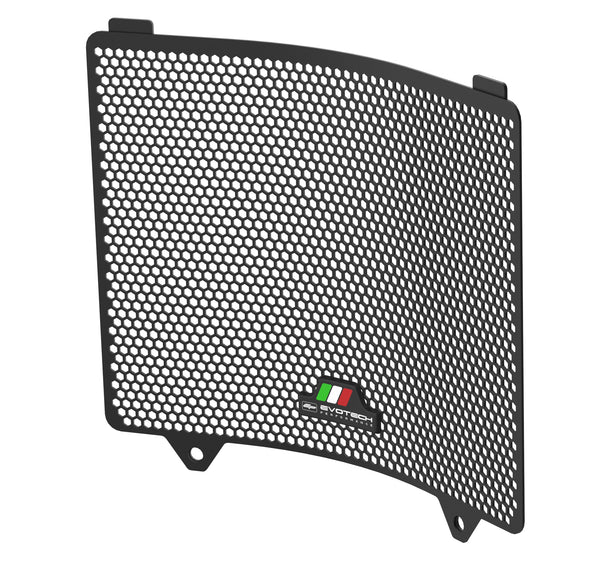 The Evotech Radiator Guard uses existing mounting points and has accurate curving to precisely fit to the motorcycle. With a mesh of hexagonal holes machined into the aluminium, the EP rad guard is completed with a T-shape Evotech Performance logo badge.
