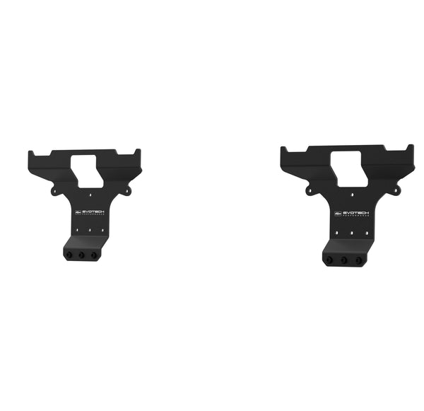 The pair of Evotech Performance brackets in the Evotech Pannier Wall Mounting Brackets for the Yamaha Tracer 9 are produced from aluminium with a matt black powder-coating.
