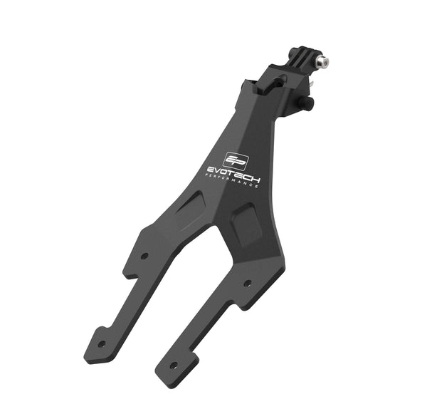 With a universal action camera mounting point, suitable for some sat navs also, the Evotech mounting bracket has prepared attachment points to fit to the motorcycle's screen mounting point. The Evotech motorcycle accessory is shaped to follow the motorcycle's contours, and has black powder-coating with white Evotech Performance logos. 