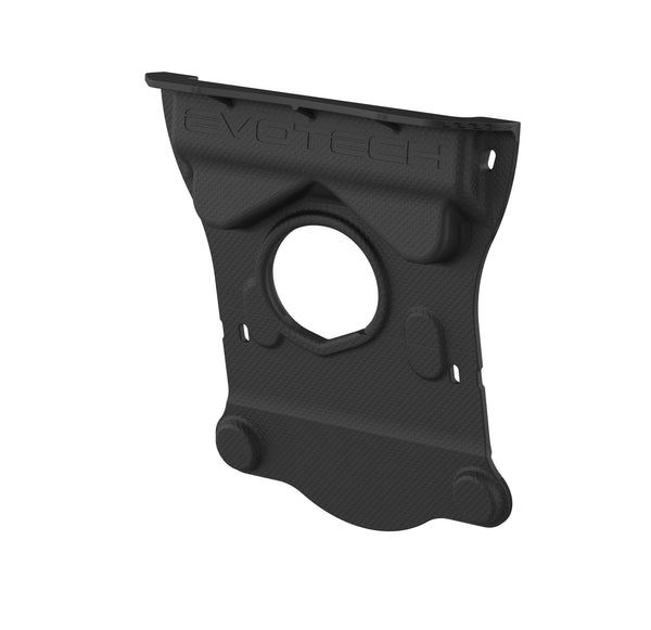 The Evotech Engine Splash Guard is produced in two pieces, fitted together with jigsaw-style connectors and secured by cable ties supplied in Evotech Performance's kit. The Evotech trials motorcycle part has ergonomic shaping to accurately fit within the engine.