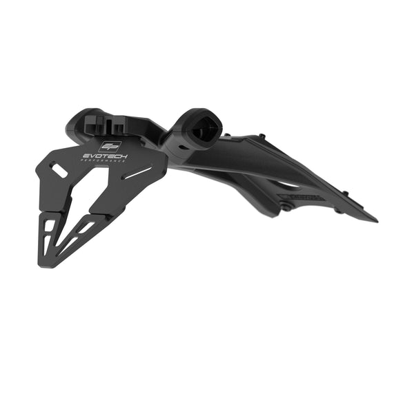 Shaped with precision from a strong composite, the Evotech Tail Tidy has a bespoke styling for a factory-finish to the motorcycle. EP's fender eliminator has insertion points for the OE turn signal and licence plate lights. With a two-piece registration plate display bracket, EP's custom motorcycle part is finished with EP's matt, black durable powder-coating.  