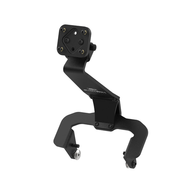Shaped to fit the contours of the motorcycle's screen support framework, the Evotech Sat Nav Mount securely holds a Garmin interface at the top facing the rider. With steel fasteners supplied in the kit, Evotech's motorcycle accessory is machined from aluminium with a matt, black powder-coating and Evotech Performance logos.