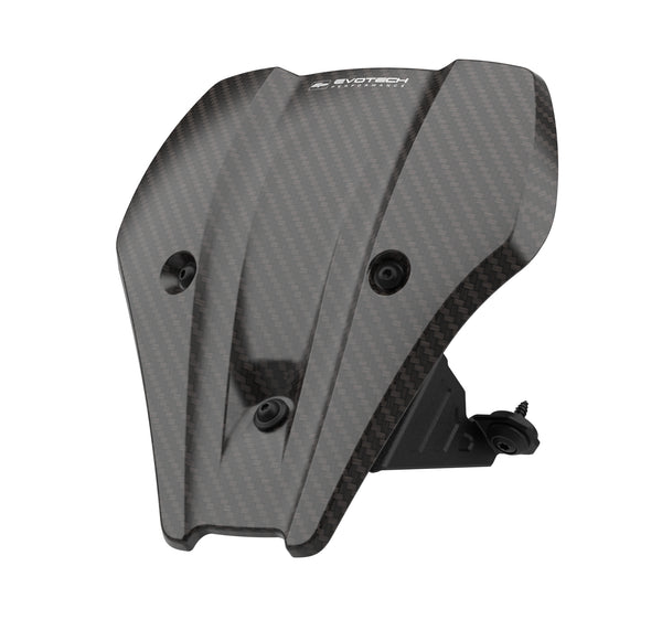 Precision shaped from lightweight, premium carbon fibre, the Evotech Carbon Fibre Fly Screen has aerodynamic shaping, bringing a factory-finish look to the front of the motorcycle. Finished with Evotech Performance logo, the EP carbon fibre front cowl has matt, black fasteners to a EP bespoke aluminium fitting bracket.