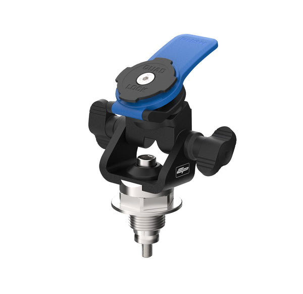 The Evotech Quad Lock Compatible Sat Nav Mount attaches to the motorcycle’s top yoke with a replacement stainless steel bolt which has fitting point for an expanding collect locator. The Evotech motorcycle accessory then secures a Quad Lock interface in position with wing screws for angle adjustment.