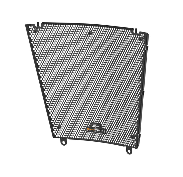 The Evotech Radiator Guard is precision shaped from powder-coated aluminium to accurately fit to the motorcycle. The EP rad guard has all required fasteners, rubber bungs and orange T-shape logo badge supplied in the kit.