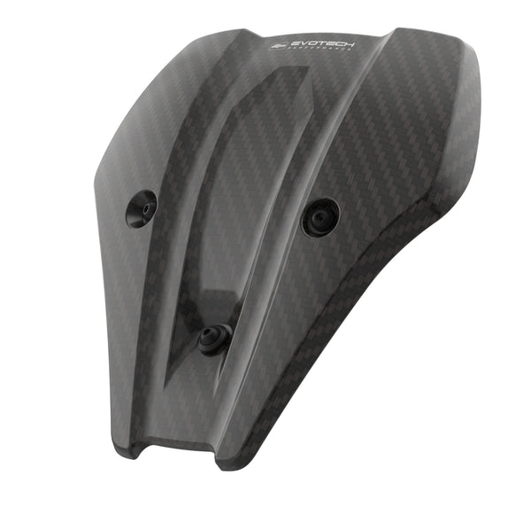 Precision shaped from lightweight, premium carbon fibre, the Evotech Carbon Fibre Fly Screen has aerodynamic shaping, bringing a factory-finish look to the front of the motorcycle. Finished with Evotech Performance logo, the EP carbon fibre front cowl has matt, black fasteners to a EP bespoke aluminium fitting bracket, giving a fuss-free.