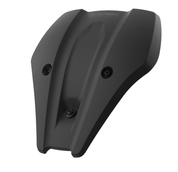 With aerodynamic shaping, and a bespoke aluminium fitting bracket, the Evotech Fly Screen is an easy-to-fit essential motorcycle accessory. Injection-moulded from strong ABS, the motorcycle front cowl has a matt black durable finish and Evotech Performance logo. 