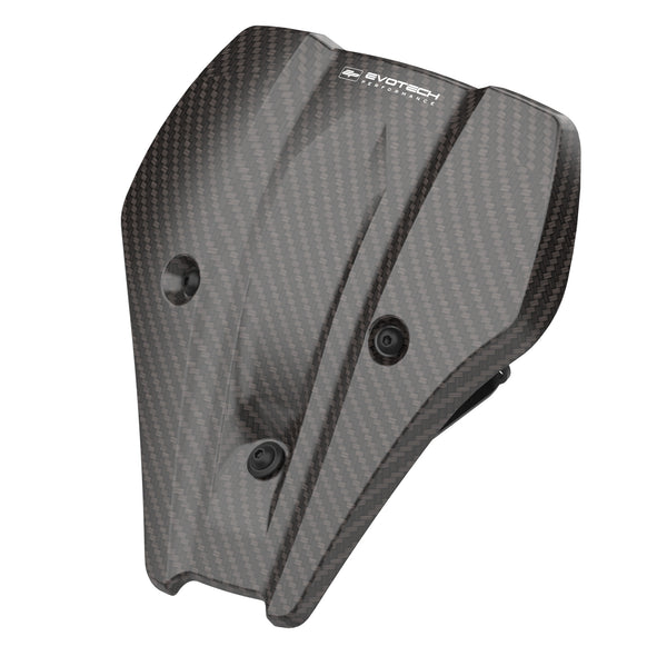 Precision shaped from lightweight, premium carbon fibre, the Evotech Carbon Fibre Fly Screen has aerodynamic shaping, bringing a factory-finish look to the front of the motorcycle. Finished with Evotech Performance logo, the EP carbon fibre front cowl has matt, black fasteners to a EP bespoke aluminium fitting bracket, giving a fuss-free.