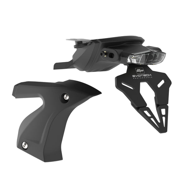 The Evotech Tail Tidy has a bespoke design and supplied fasteners to fit under the motorcycle's pillion seat. With a replacement clear cover LED light and insertion points for the OEM indicators, the EP fender eliminator kit also includes a vacuum-formed swingarm cover.
