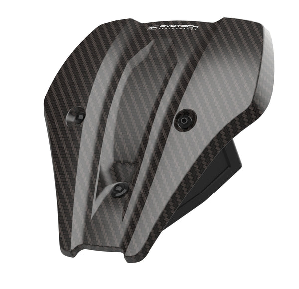 Precision shaped from lightweight, premium carbon fibre, the Evotech Carbon Fibre Fly Screen has aerodynamic shaping, bringing a factory-finish look to the front of the motorcycle. Finished with Evotech Performance logo, the EP carbon fibre front cowl has matt, black fasteners to a EP bespoke aluminium fitting bracket, giving a fuss-free.