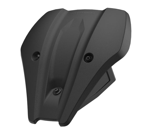 With aerodynamic shaping, and a bespoke aluminium fitting bracket, the Evotech Fly Screen is an easy-to-fit essential motorcycle accessory. Injection-moulded from strong ABS, the motorcycle front cowl has a matt black durable finish and Evotech Performance logo. 