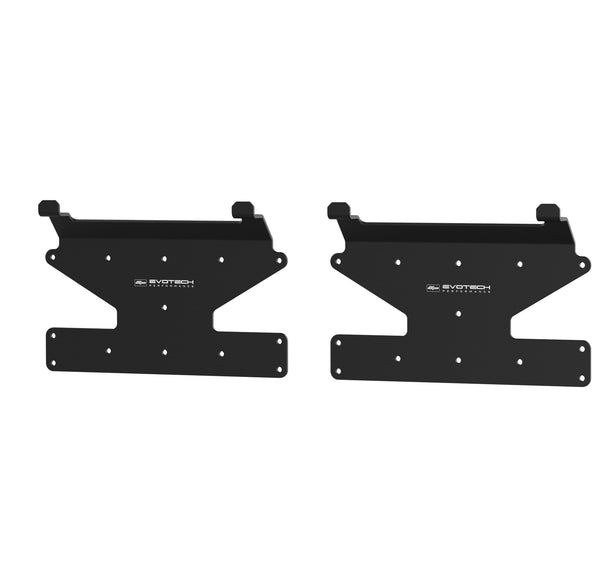 The pair of Evotech Pannier Wall Mounting Brackets for the Triumph Tiger 900 are each CNC-machined from strong aluminium with a durable, matt black powder-coating and Evotech Performance logo.