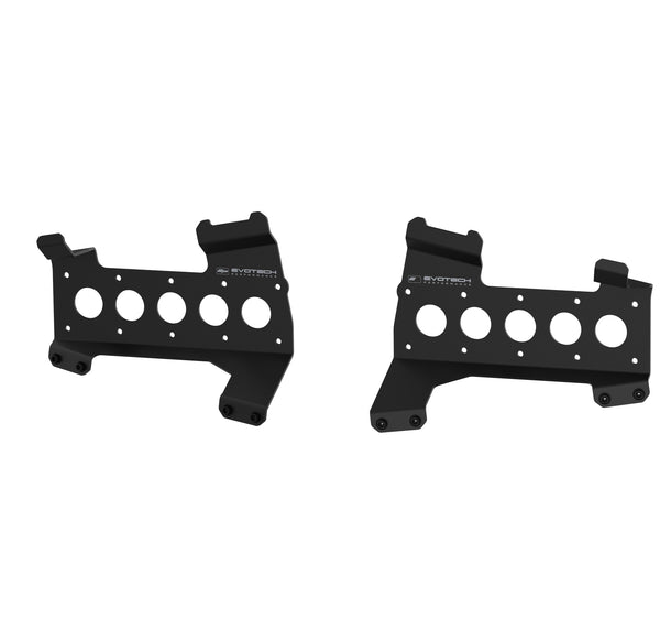 Designed for the left and right motorcycle pannier boxes, the Evotech Wall Mounting Pannier Brackets have a bespoke design. With a variety of pre-drilled holes, the aluminium motorcycle pannier mounts have a durable matt, black powder-coating and Evotech Performance logos.