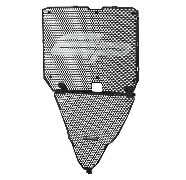 The Evotech Race Radiator / Header Guard Set is custom designed to fit for an accurate fit to the motorcycle. With a large EP painted to the upper radiator guard, the lower header guard has a small Evotech logo badge. 