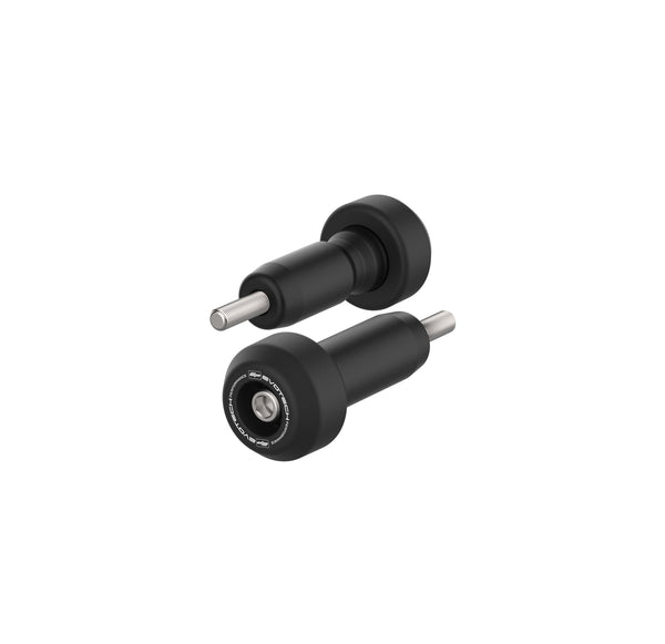 The Evotech Crash Protection with low profile bobbins and specifically shaped aluminium spacers and stainless steel bolts. Finished with Evotech Performance logos in white, the nylon crash bobbins and powder-coated aluminium motorcycle parts are black.