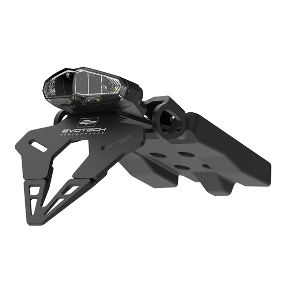 The Evotech Tail Tidy with smoked light for the Yamaha adventure motorcycle fits accurately thanks to the bespoke design. With Evotech Performance logos on the matt, black powder-coated motorcycle parts, there are fitment points for the OE indicators plus a replacement smoked rear light.