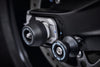 Evotech Performance’s signature spindle bobbin crash protection installed to protect the rear wheel and swingarm of the Triumph Tiger Sport 660.