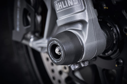 An EP Spindle Bobbin protecting the front forks and brake calipers of the Ducati Multistrada 1200 S Granturismo.