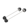 EP Spindle Bobbins Kit for the Honda CB750 Hornet includes protective parts for the front and rear wheels of the motorcycle.  Both spindle-mounted parts hold two injection-moulded nylon crash sliders with precision shaped aluminium inners.