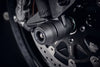 The precision fit of the EP bobbin to the front wheel of the KTM 890 Duke from the EP Spindle Bobbins Kit, offering crash protection to the front forks, spindle retainers and brake calipers. 