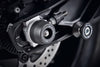 EP’s Rear Spindle Bobbin’s nylon and aluminium crash protection bung extending from the swingarm of the KTM 890 Duke R. 