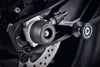 EP’s Rear Spindle Bobbin’s nylon and aluminium crash protection bung extending from the swingarm of the KTM 890 Duke GP. 