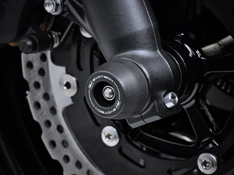 The signature EP Spindle Bobbins Kit precision fitted to the motorcycle, designed to blend with the front forks of the Kawasaki Ninja 650 Tourer.