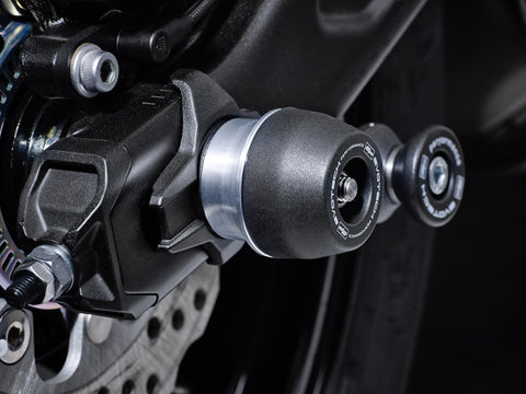 The EP spindle bobbin from EP Spindle Bobbins Kit for the Kawasaki Ninja 650 Performance is seamlessly attached to the swingarm for crash protection and is fitted near the EP Paddock Stand Bobbins.