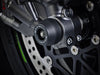 EP Spindle Bobbins Crash Protection fitted to the front wheel of the Kawasaki Ninja ZX-10RR shielding the front forks and brake calipers.