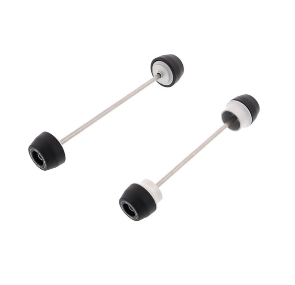 EP Spindle Bobbins Kit for the Kawasaki Z900 SE includes front fork crash protection (left) and rear swingarm protection (right). Stainless steel spindle rods hold the signature Evotech Performance nylon bobbins and aluminium spacers together which will attach securely through the motorcycle’s wheels.  